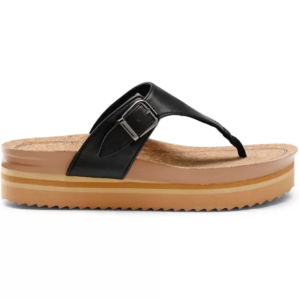 imageDREAM PAIRS Womens Summer Cute Platform Thong Sandals Arch Support Beach Flip Flops with Cushion Memory Foam and Adjustable Leather BuckleBlack