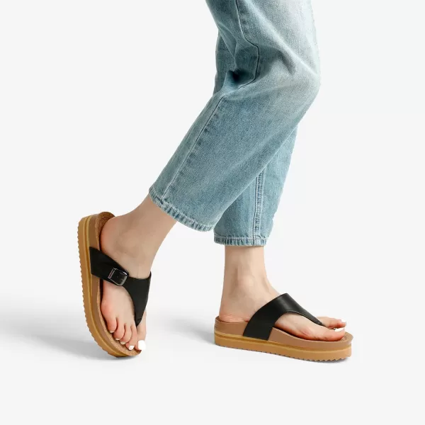 imageDREAM PAIRS Womens Summer Cute Platform Thong Sandals Arch Support Beach Flip Flops with Cushion Memory Foam and Adjustable Leather BuckleBlack