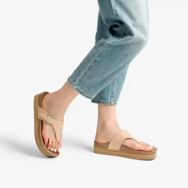 imageDREAM PAIRS Womens Summer Cute Platform Thong Sandals Arch Support Beach Flip Flops with Cushion Memory Foam and Adjustable Leather BuckleNude