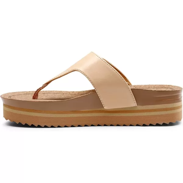 imageDREAM PAIRS Womens Summer Cute Platform Thong Sandals Arch Support Beach Flip Flops with Cushion Memory Foam and Adjustable Leather BuckleNude