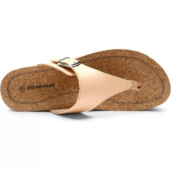 imageDREAM PAIRS Womens Summer Cute Platform Thong Sandals Arch Support Beach Flip Flops with Cushion Memory Foam and Adjustable Leather BuckleNude
