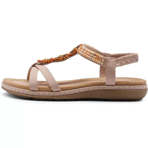 imageDREAM PAIRS Womens Summer Flat Sandals Comfortable Dressy Elastic Ankle Strap Casual Bohemian Sandals Shoes for Walking BeachPink