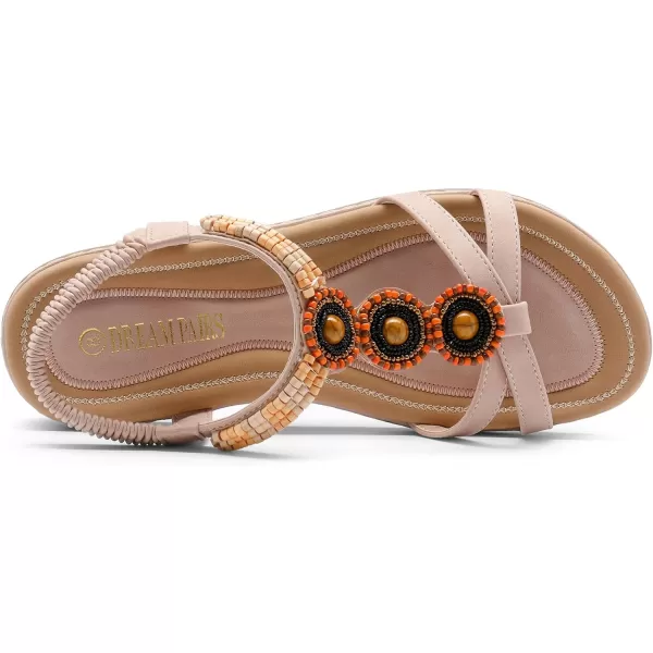 imageDREAM PAIRS Womens Summer Flat Sandals Comfortable Dressy Elastic Ankle Strap Casual Bohemian Sandals Shoes for Walking BeachPink