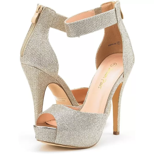 imageDREAM PAIRS Womens Swan05 High Heel Platform Dress Pump ShoesGold Glitter