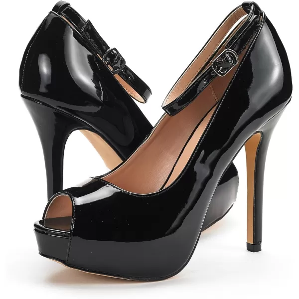 imageDREAM PAIRS Womens Swan10 High Heel Platform Dress Pump ShoesBlack Pat
