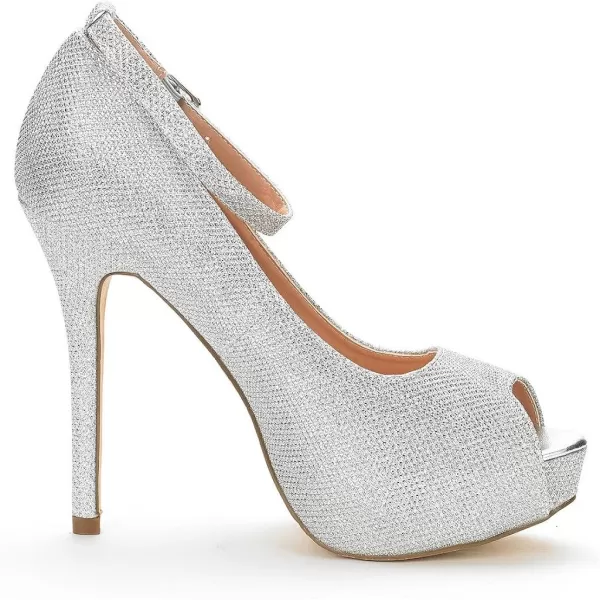 imageDREAM PAIRS Womens Swan10 High Heel Platform Dress Pump ShoesSilver Glitter