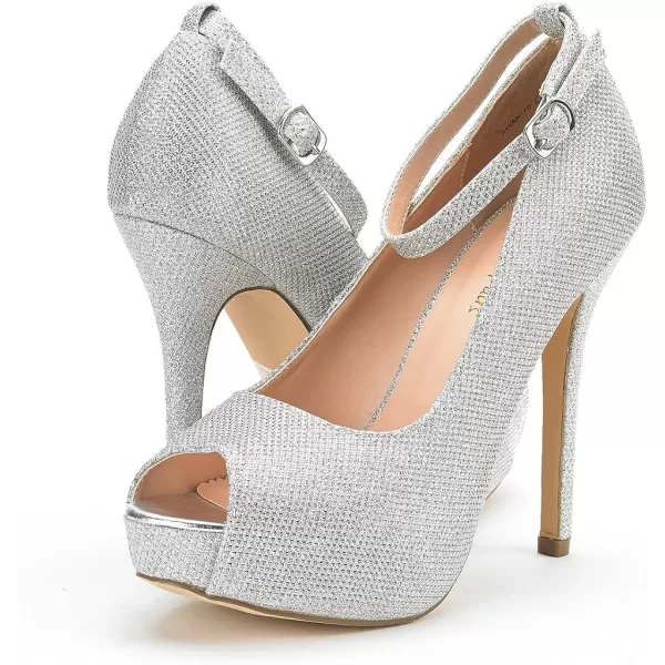 imageDREAM PAIRS Womens Swan10 High Heel Platform Dress Pump ShoesSilver Glitter