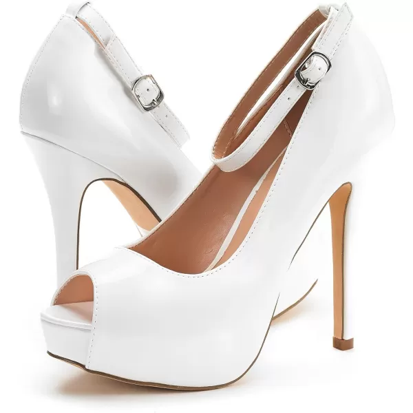 imageDREAM PAIRS Womens Swan10 High Heel Platform Dress Pump ShoesWhite Pat