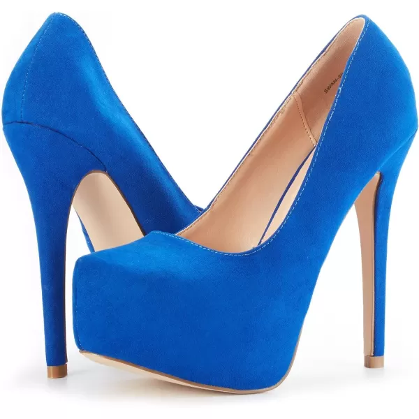 imageDREAM PAIRS Womens Swan30 High Heel Platform Dress Pump ShoesRoyal Blue Suede
