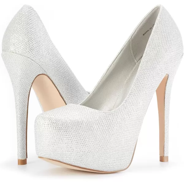 imageDREAM PAIRS Womens Swan30 High Heel Platform Dress Pump ShoesSilver Glit
