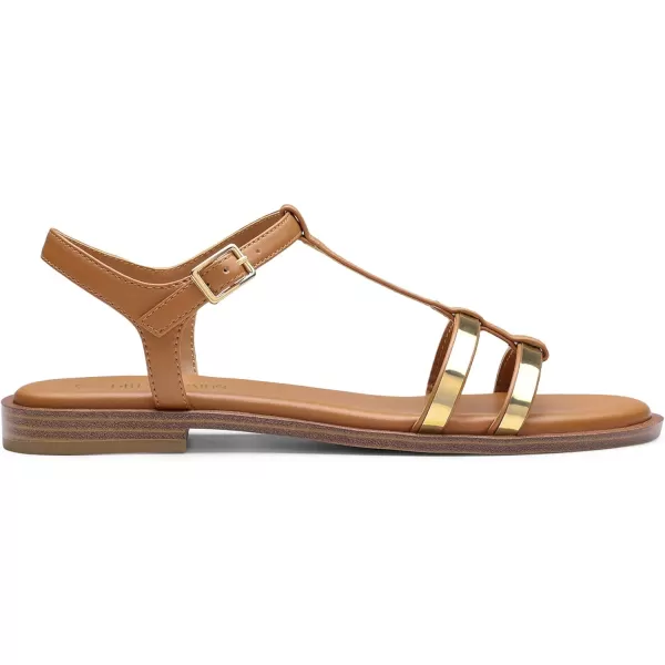 imageDREAM PAIRS Womens TStrap Gladiator Flat Sandals with Open Toe Strappy Metal Buckle for SummerBrown