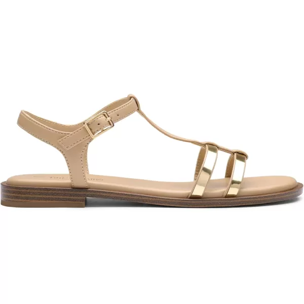 imageDREAM PAIRS Womens TStrap Gladiator Flat Sandals with Open Toe Strappy Metal Buckle for SummerNude