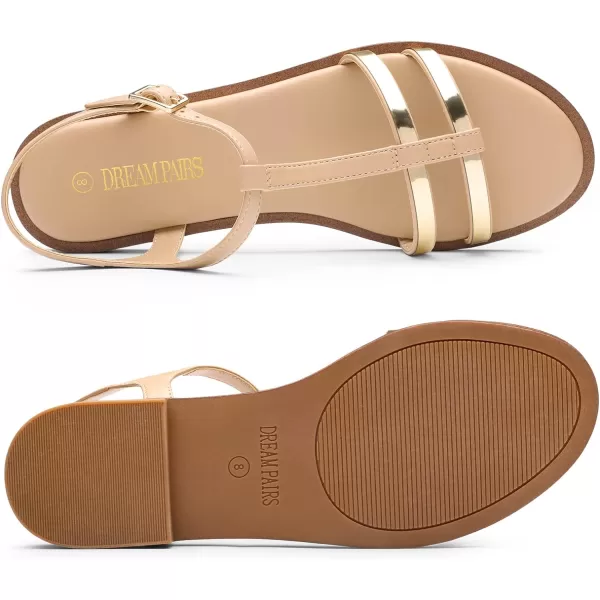 imageDREAM PAIRS Womens TStrap Gladiator Flat Sandals with Open Toe Strappy Metal Buckle for SummerNude