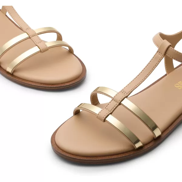 imageDREAM PAIRS Womens TStrap Gladiator Flat Sandals with Open Toe Strappy Metal Buckle for SummerNude