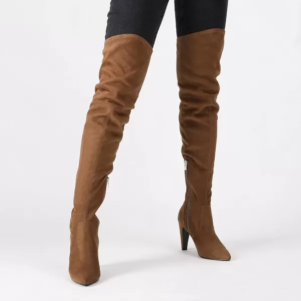 imageDREAM PAIRS Womens Thigh High Boots Over The Knee Heels Long Sexy Pointed Toe BootsBrownSuede