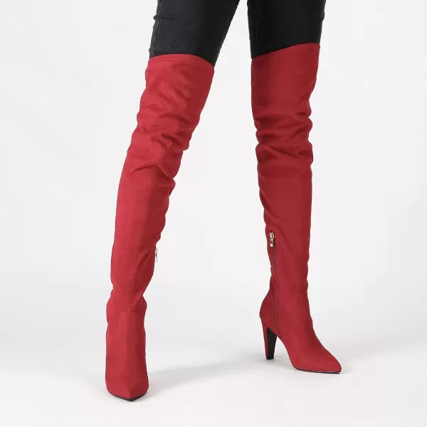 imageDREAM PAIRS Womens Thigh High Boots Over The Knee Heels Long Sexy Pointed Toe BootsRedSuede
