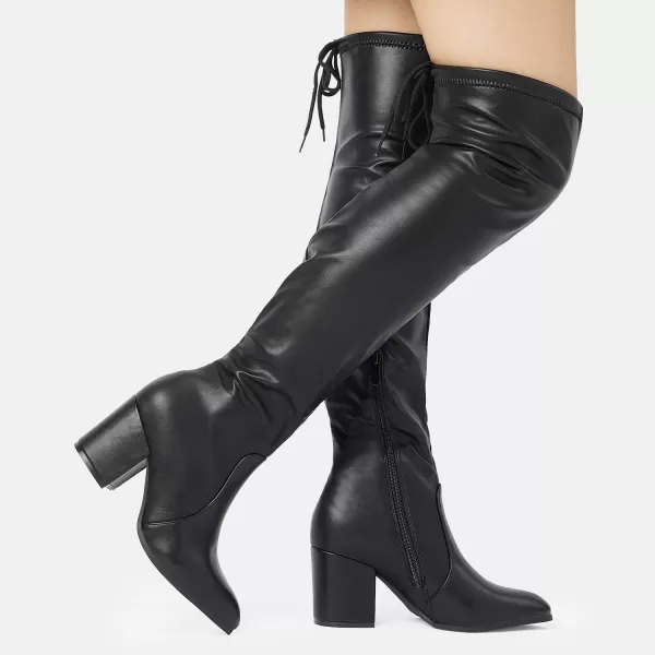 imageDREAM PAIRS Womens Thigh High Boots Over the knee Stretch Block Heel Fashion Long BootsBlack PuGracie2