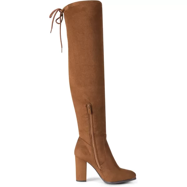 imageDREAM PAIRS Womens Thigh High Fashion Boots Over The Knee Block Heel BootsBrownSuede