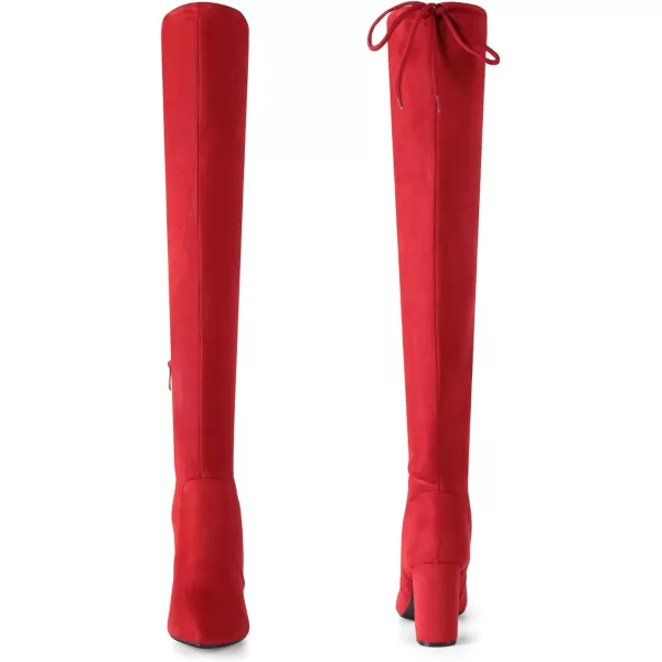 imageDREAM PAIRS Womens Thigh High Fashion Boots Over The Knee Block Heel BootsRedSuede