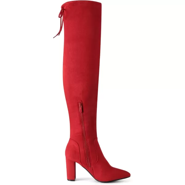 imageDREAM PAIRS Womens Thigh High Fashion Boots Over The Knee Block Heel BootsRedSuede