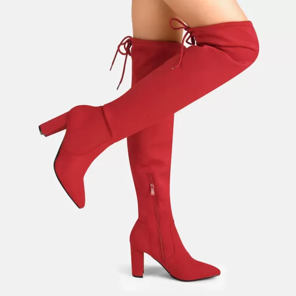 imageDREAM PAIRS Womens Thigh High Fashion Boots Over The Knee Block Heel BootsRedSuede