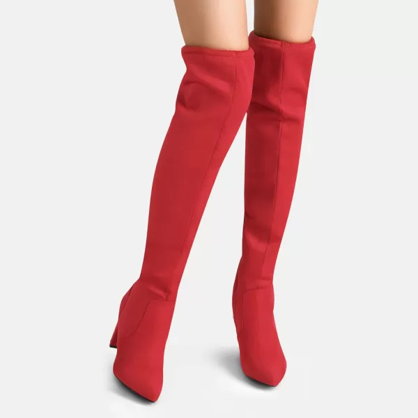 imageDREAM PAIRS Womens Thigh High Fashion Boots Over The Knee Block Heel BootsRedSuede