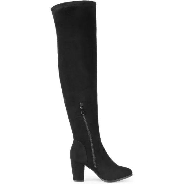 imageDREAM PAIRS Womens Thigh High Over The Knee Fashion Boots Block Mid Heel Long Sexy Faux Fur BootsBlackhighleg