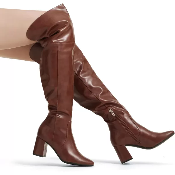 imageDREAM PAIRS Womens Thigh High Over the Knee Fashion Chunky Heel Long BootsBrownPu