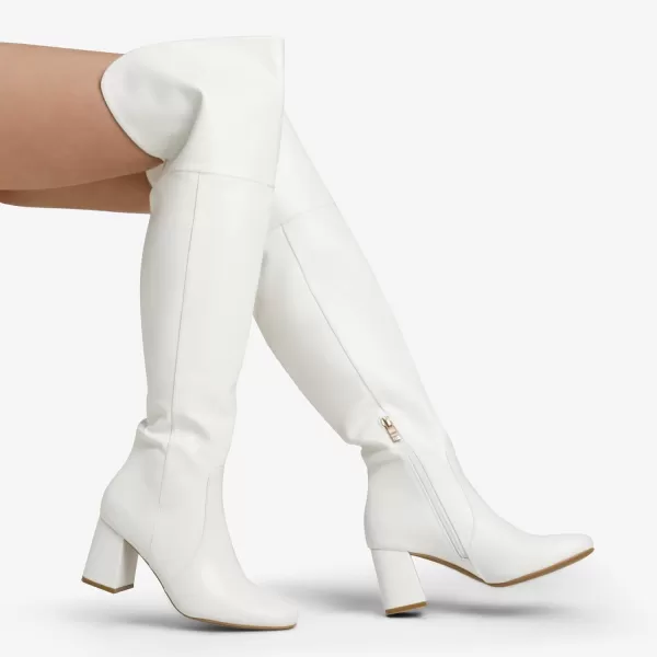 imageDREAM PAIRS Womens Thigh High Over the Knee Fashion Chunky Heel Long BootsWhitePu
