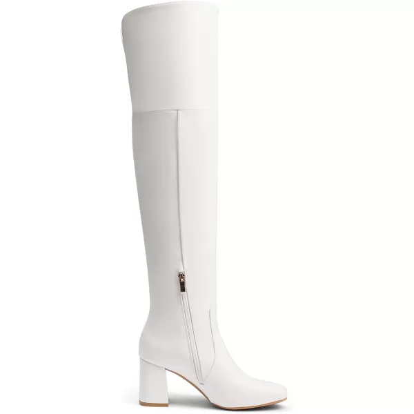 imageDREAM PAIRS Womens Thigh High Over the Knee Fashion Chunky Heel Long BootsWhitePu
