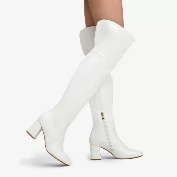 imageDREAM PAIRS Womens Thigh High Over the Knee Fashion Chunky Heel Long BootsWhitePu