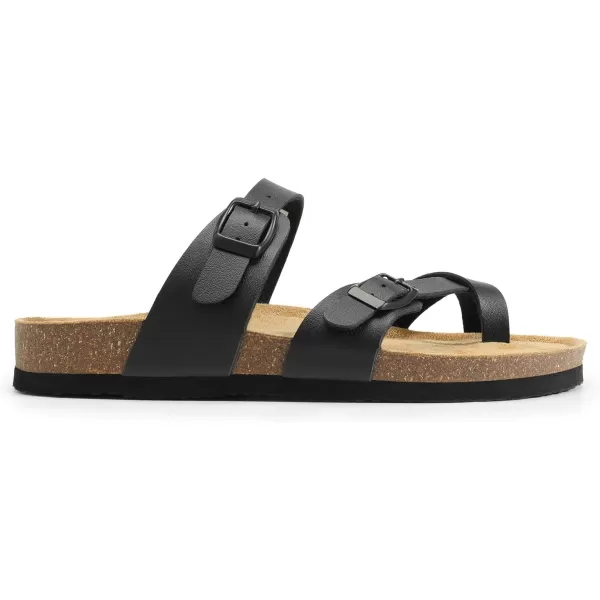imageDREAM PAIRS Womens Thong Slide Sandals with Cork Footbed Open Toe Adjustable Slip On Slippers Comfort Flat Sandals for SummerBlack