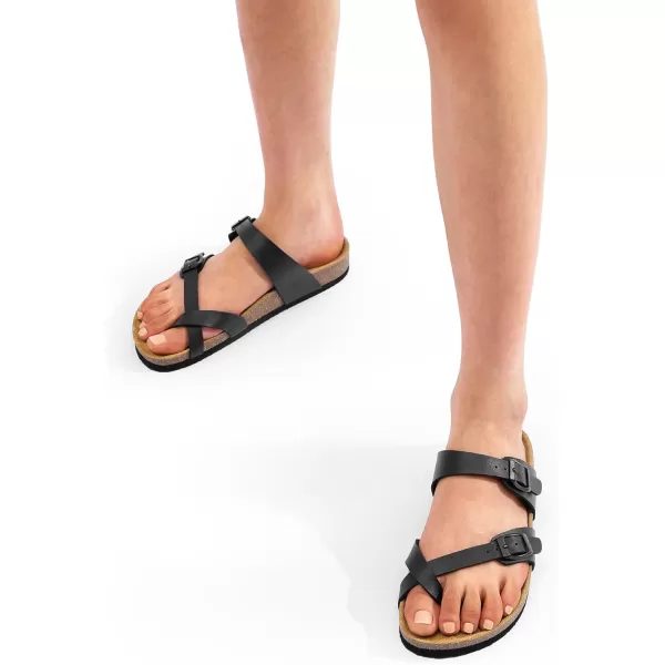 imageDREAM PAIRS Womens Thong Slide Sandals with Cork Footbed Open Toe Adjustable Slip On Slippers Comfort Flat Sandals for SummerBlack
