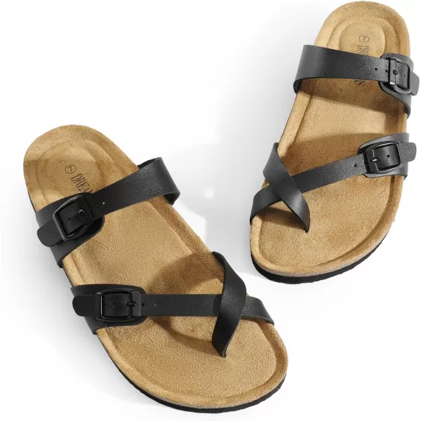 imageDREAM PAIRS Womens Thong Slide Sandals with Cork Footbed Open Toe Adjustable Slip On Slippers Comfort Flat Sandals for SummerBlack