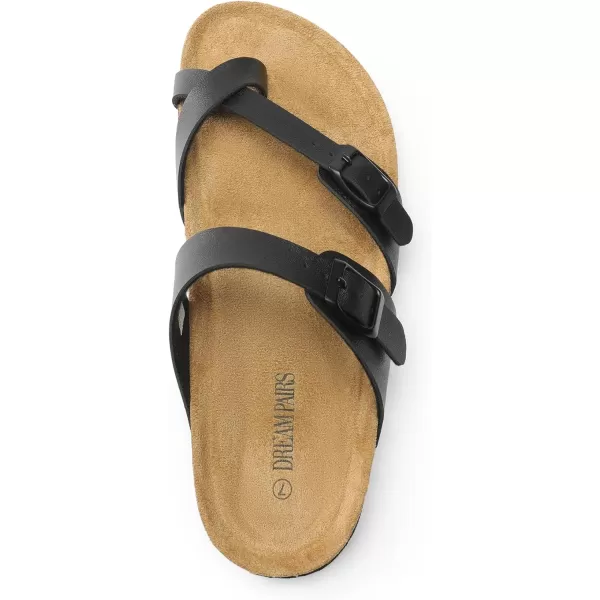 imageDREAM PAIRS Womens Thong Slide Sandals with Cork Footbed Open Toe Adjustable Slip On Slippers Comfort Flat Sandals for SummerBlack