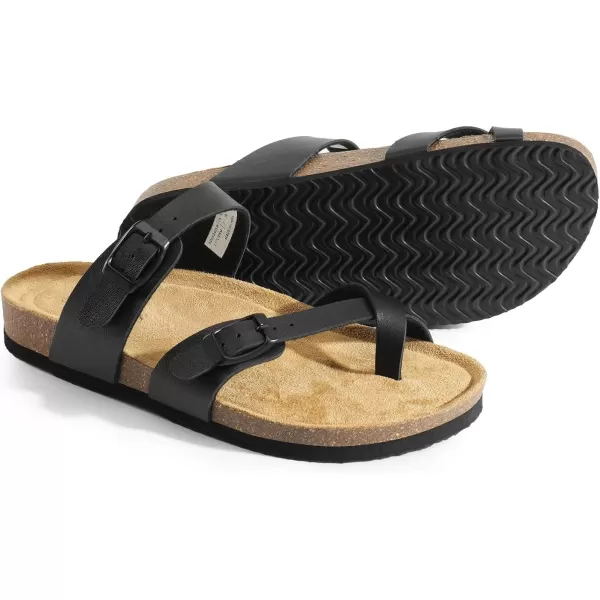 imageDREAM PAIRS Womens Thong Slide Sandals with Cork Footbed Open Toe Adjustable Slip On Slippers Comfort Flat Sandals for SummerBlack