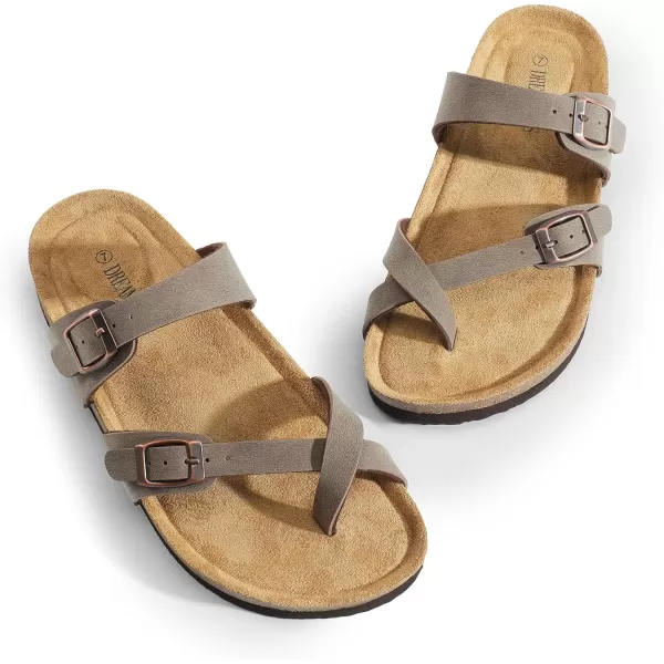 imageDREAM PAIRS Womens Thong Slide Sandals with Cork Footbed Open Toe Adjustable Slip On Slippers Comfort Flat Sandals for SummerBrown