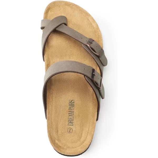 imageDREAM PAIRS Womens Thong Slide Sandals with Cork Footbed Open Toe Adjustable Slip On Slippers Comfort Flat Sandals for SummerBrown