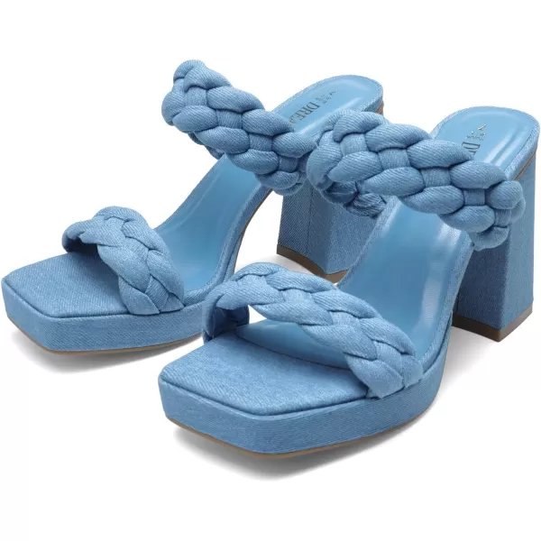 imageDREAM PAIRS Womens Two Braided Strap High Chunky Heels for Women Slip on Open Square Toe Block Platform Heels Sandals Holiday Party Wedding Dress Pumps ShoesDenim Blue