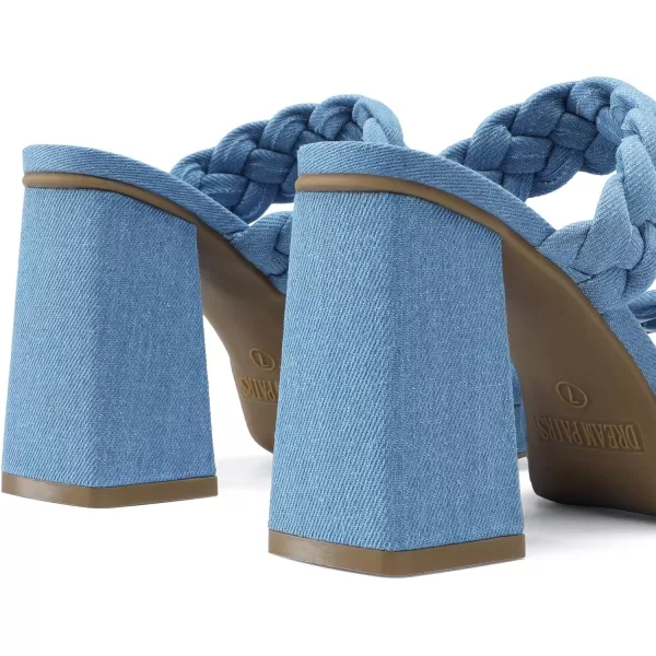 imageDREAM PAIRS Womens Two Braided Strap High Chunky Heels for Women Slip on Open Square Toe Block Platform Heels Sandals Holiday Party Wedding Dress Pumps ShoesDenim Blue