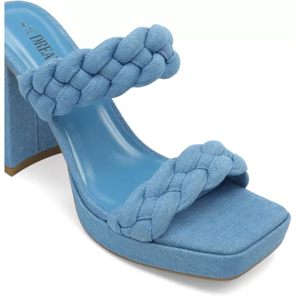 imageDREAM PAIRS Womens Two Braided Strap High Chunky Heels for Women Slip on Open Square Toe Block Platform Heels Sandals Holiday Party Wedding Dress Pumps ShoesDenim Blue