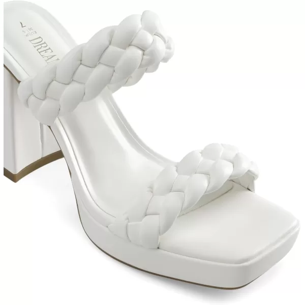 imageDREAM PAIRS Womens Two Braided Strap High Chunky Heels for Women Slip on Open Square Toe Block Platform Heels Sandals Holiday Party Wedding Dress Pumps ShoesWhitepu
