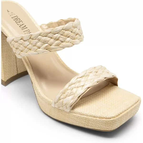 imageDREAM PAIRS Womens Two Braided Strap High Chunky Heels for Women Slip on Open Square Toe Block Platform Heels Sandals Holiday Party Wedding Dress Pumps ShoesNudewoven