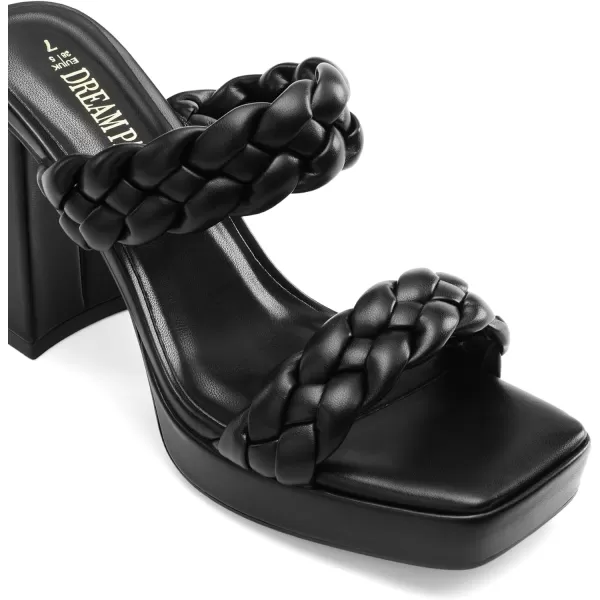 imageDREAM PAIRS Womens Two Braided Strap High Chunky Heels for Women Slip on Open Square Toe Block Platform Heels Sandals Holiday Party Wedding Dress Pumps ShoesBlackpu