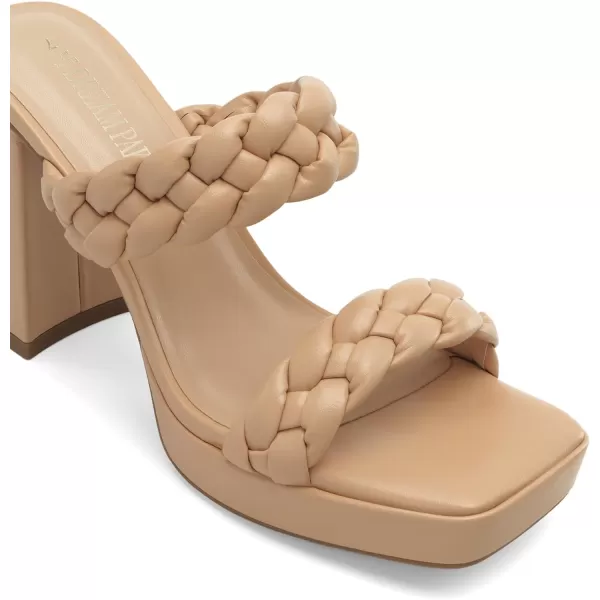 imageDREAM PAIRS Womens Two Braided Strap High Chunky Heels for Women Slip on Open Square Toe Block Platform Heels Sandals Holiday Party Wedding Dress Pumps ShoesNudepu