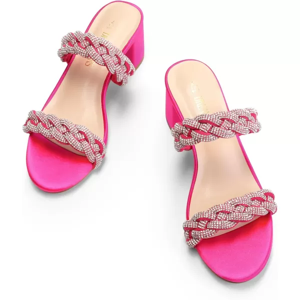 imageDREAM PAIRS Womens Two Braided Strap Low Heels for Women Open Toe Block Chunky Heels Sandals Holiday Party Wedding Dress Pumps ShoesHot Pinkrhinestone
