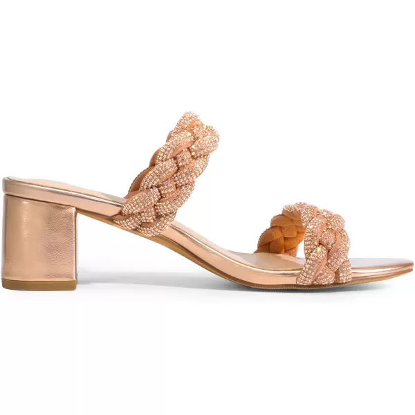 imageDREAM PAIRS Womens Two Braided Strap Low Heels for Women Open Toe Block Chunky Heels Sandals Holiday Party Wedding Dress Pumps ShoesRose Goldrhinestone