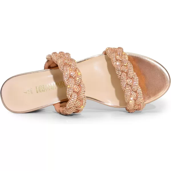 imageDREAM PAIRS Womens Two Braided Strap Low Heels for Women Open Toe Block Chunky Heels Sandals Holiday Party Wedding Dress Pumps ShoesRose Goldrhinestone