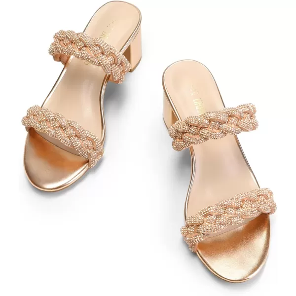 imageDREAM PAIRS Womens Two Braided Strap Low Heels for Women Open Toe Block Chunky Heels Sandals Holiday Party Wedding Dress Pumps ShoesRose Goldrhinestone