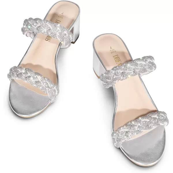 imageDREAM PAIRS Womens Two Braided Strap Low Heels for Women Open Toe Block Chunky Heels Sandals Holiday Party Wedding Dress Pumps ShoesSilver